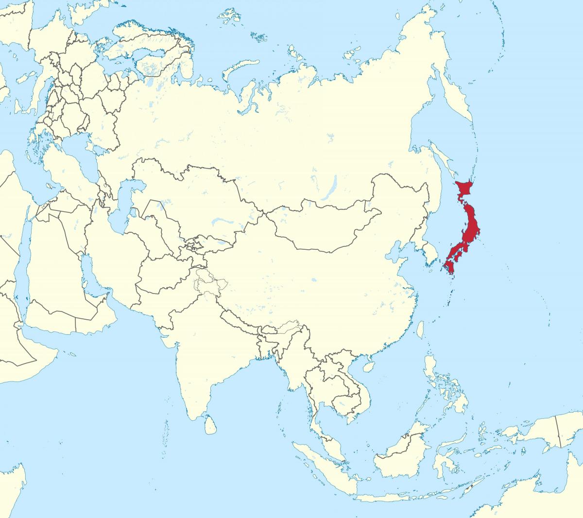 Położenie Japonii na mapie Azji