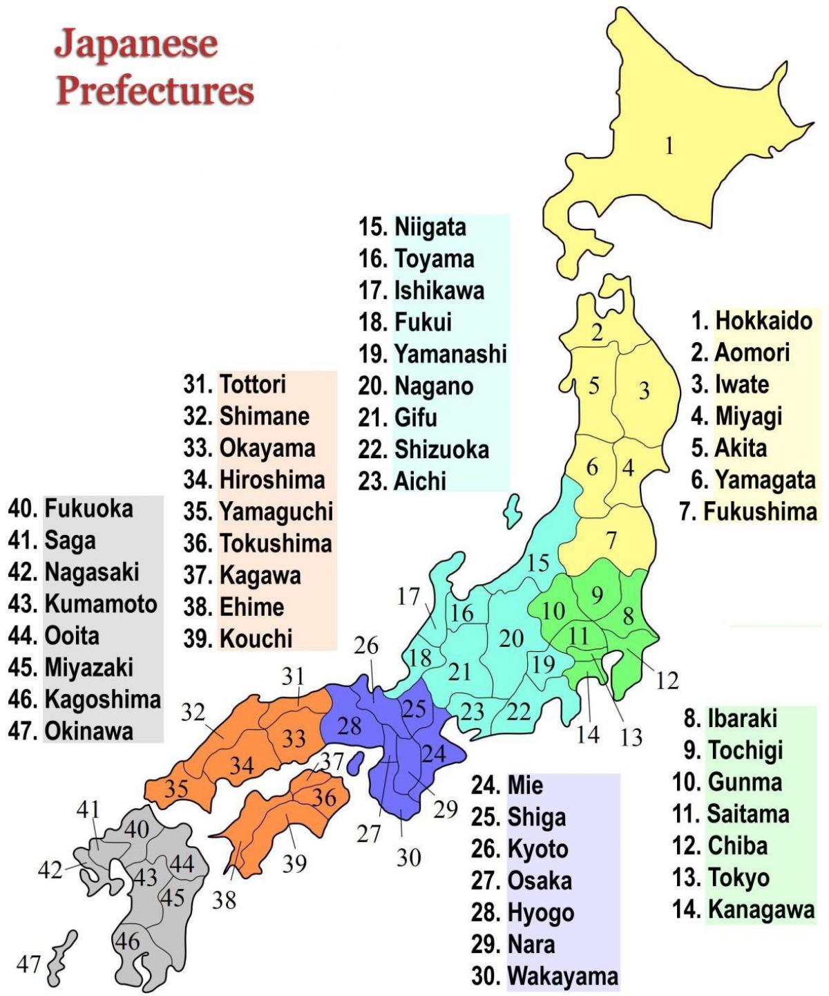 Mapa administracyjna Japonii