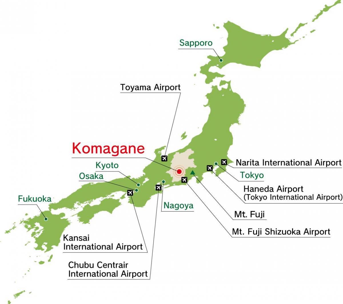 Mapa portów lotniczych w Japonii