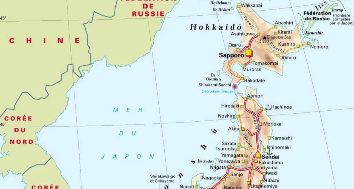 Mapa na północ od Japonii
